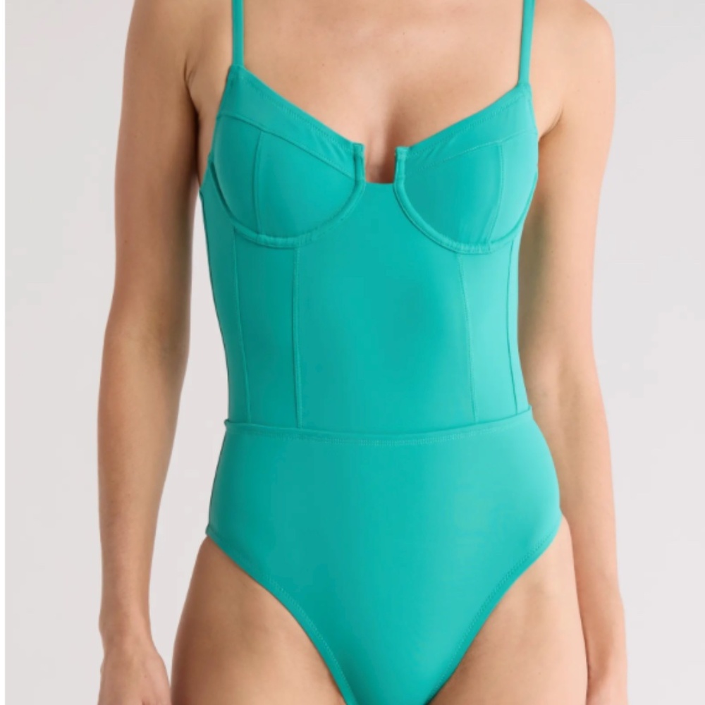 L Solid & Stripe Veronica Swimsuit in Teal